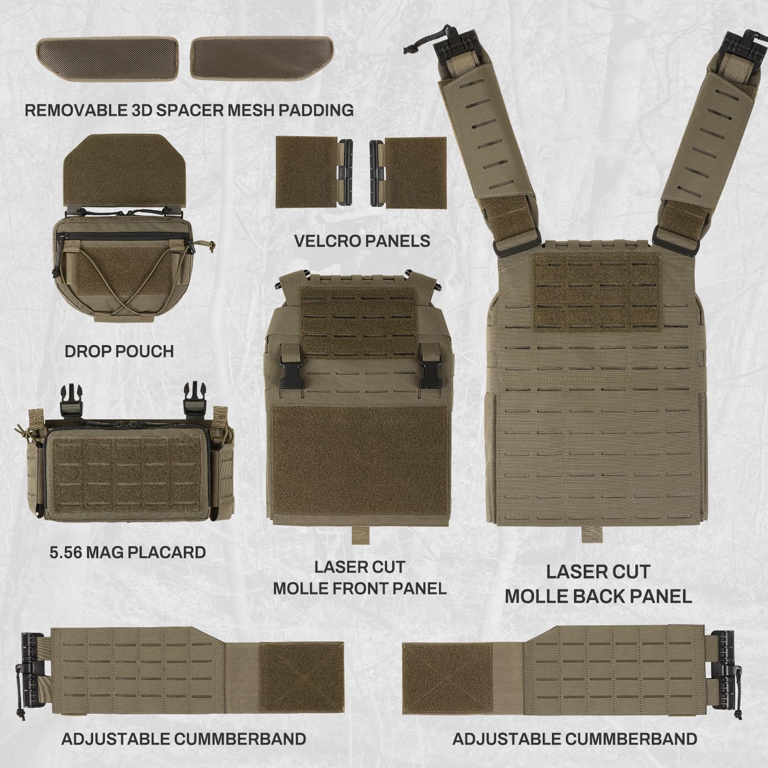 500D Quick Release Modular Plate Carrier Men Training Vest With Drop Pouch, Adjustable Training Vest For Outdoor