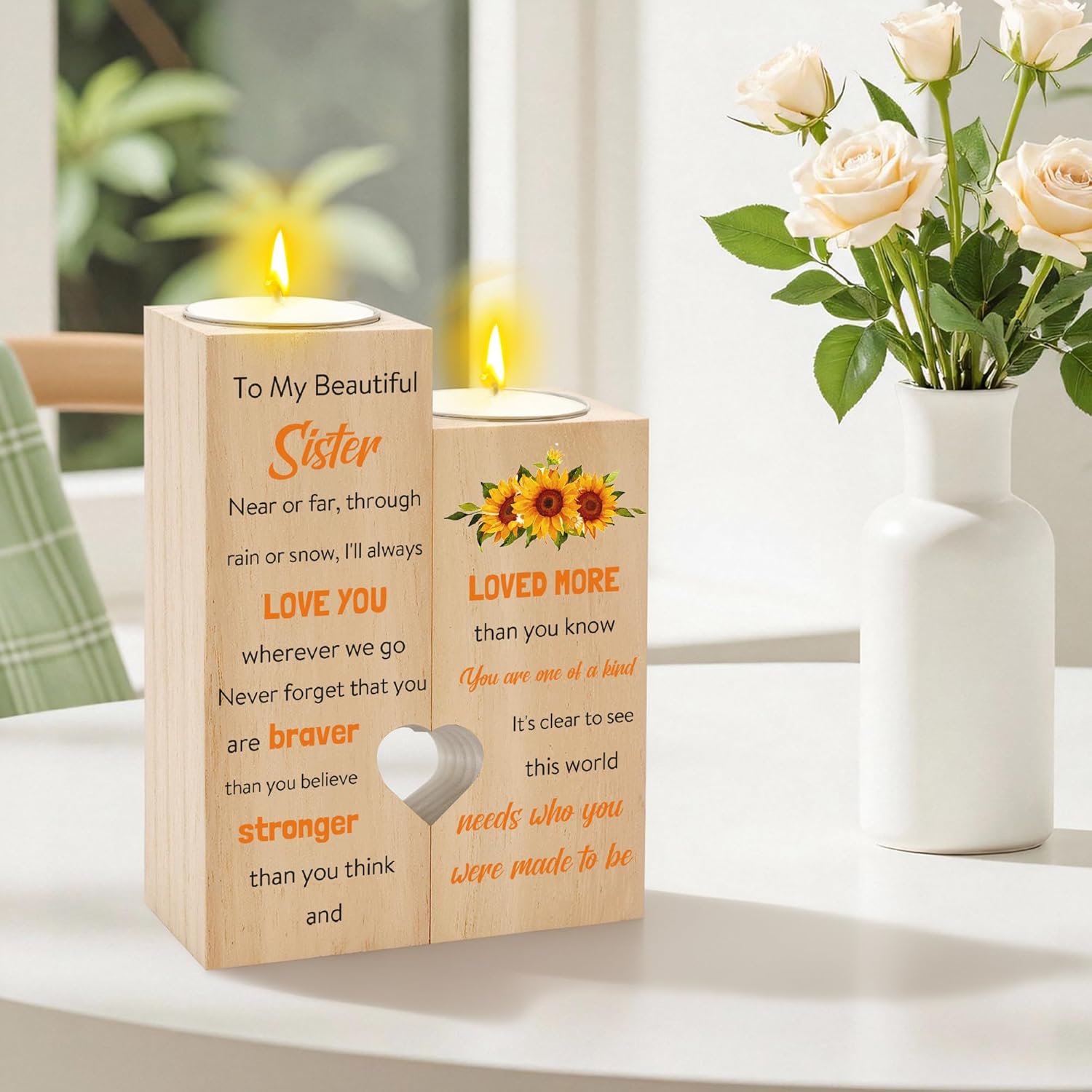 Sister Gifts - Sisters Birthday Gifts Ideas from Sis Sunflower Candle Holder Candlestick Christmas Mothers Day Valentine's Day Easter Graduation Gift for Sisters Adult Women Sis - Image 2