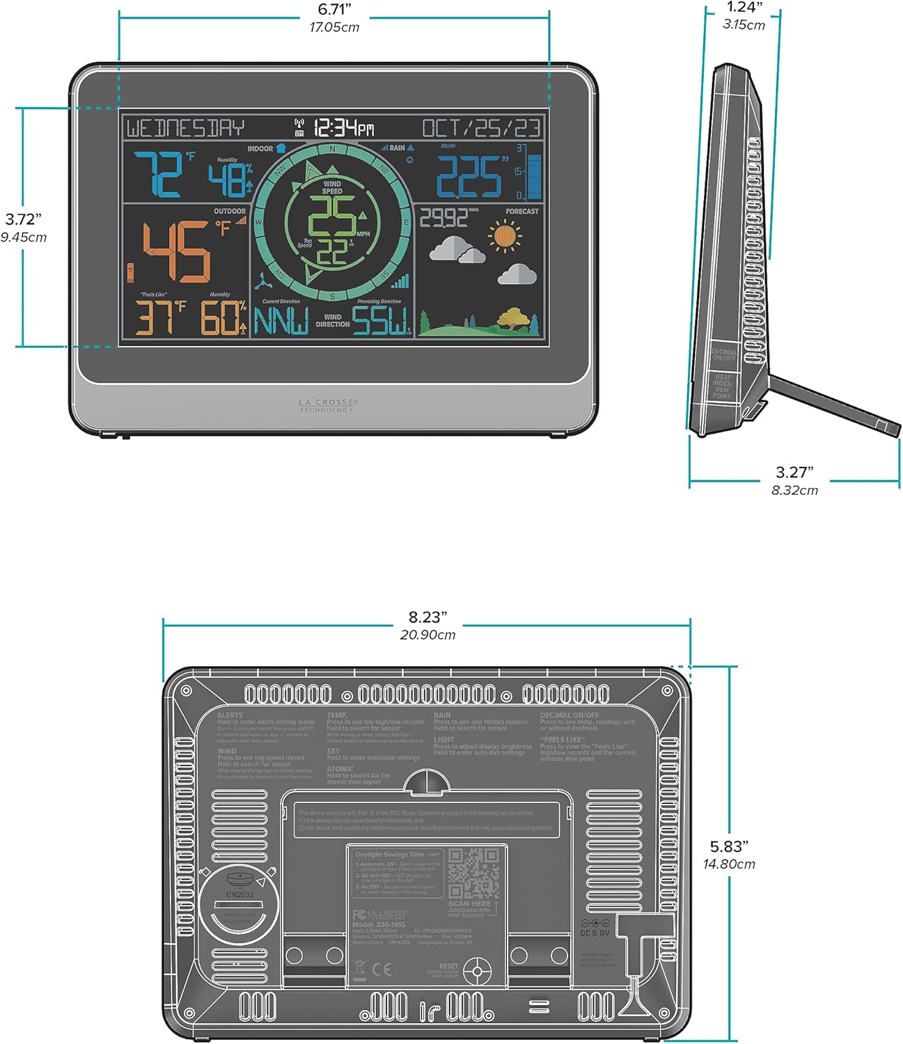 La Crosse Technology 328-1415 Dimensions Diagram