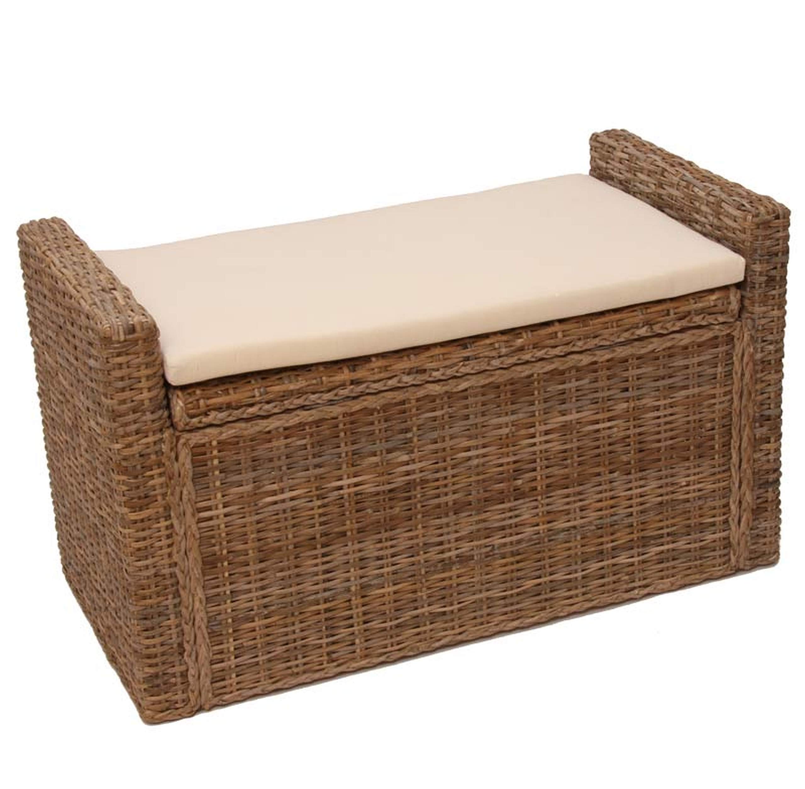 Mendler Baule Panca Contenitore M92 Rattan 44x88x51cm kubu Grigio con Cuscino