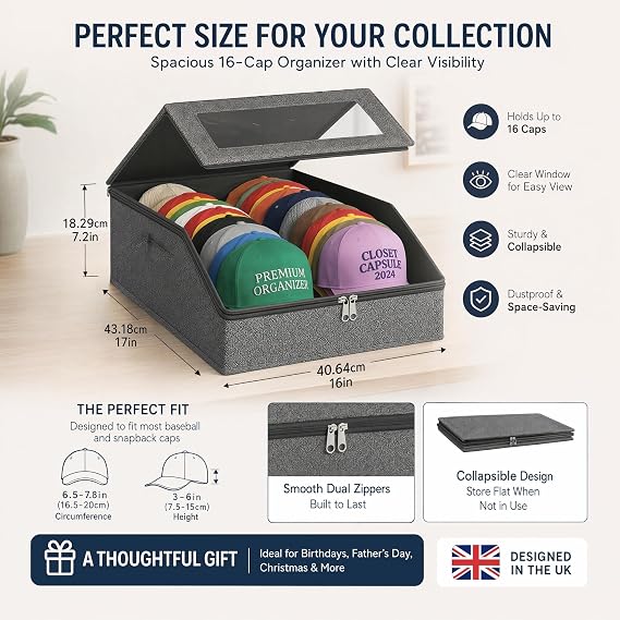 Hat Storage for Baseball Caps Holds 24 Caps Stackable Clear