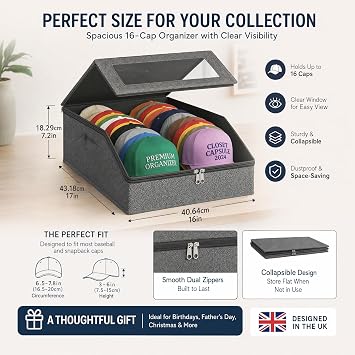 Hat Storage for Baseball Caps Holds 24 Caps Stackable Clear