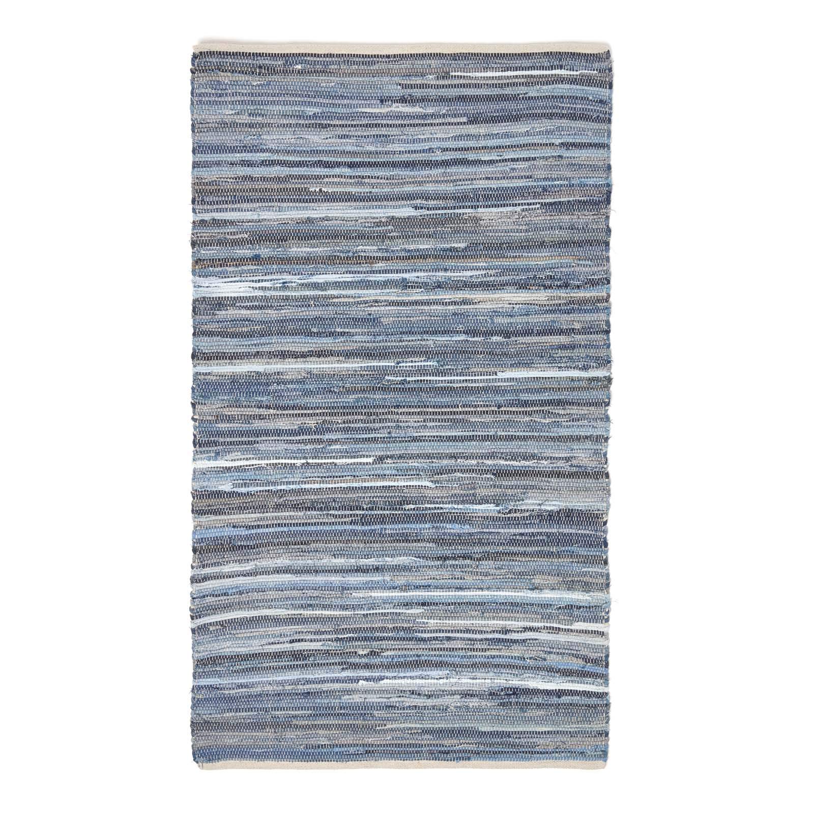 Homescapes Denim-Teppich 150x240 cm, blau gestreifter Flickenteppich handgewebt aus recyceltem Jeansstoff, Chindi-Stil, Flachgewebe, jedes Exemplar EIN Unikat