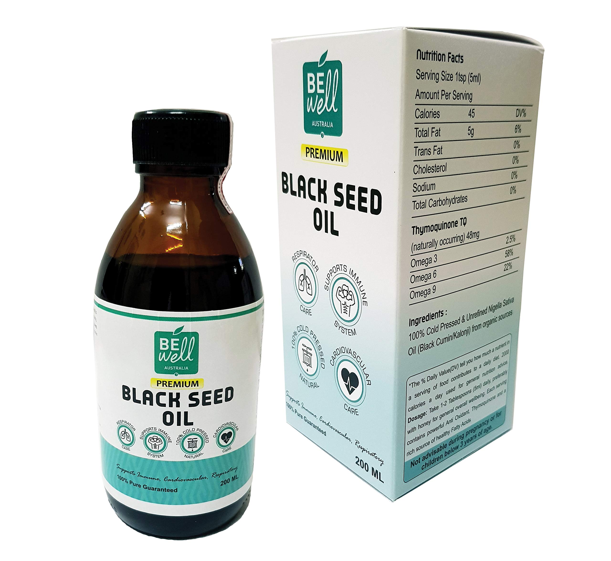 200ml Premium Black Seed Kalonji Oil, (TQ) High Thymoquinone, 100% Cold Press, Omega 3-6-9 Pressed Black Seed For Skin, Hair Massage 100% Pure & Natural Virgin Oil