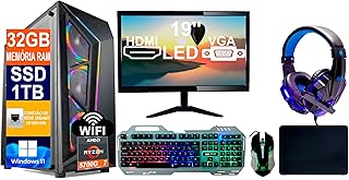 Pc Gamer Computador Cpu Ryzen 7 5700G / SSD 1TB M.2 NVMe / 32GB Memória Ram Ddr4 / Windows 11 Pro + Monitor 19P Led + Teclado + Mouse + Headset Gamer