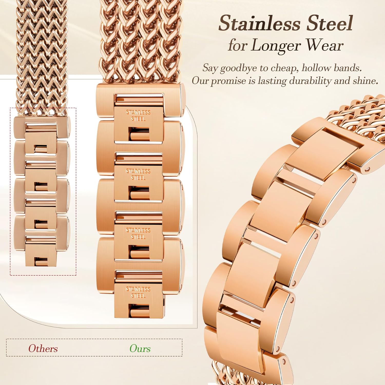 JR.DM Starlight Metal Watch Band Women 20mm Dressy Strap Stainless Steel Chain Bracelet Compatible with Samsung Galaxy Watch 7/6/5/4/Active 2/4 6 Classic/5 Pro/FE 40mm 42mm 43mm 44mm 45mm 46mm 47mm