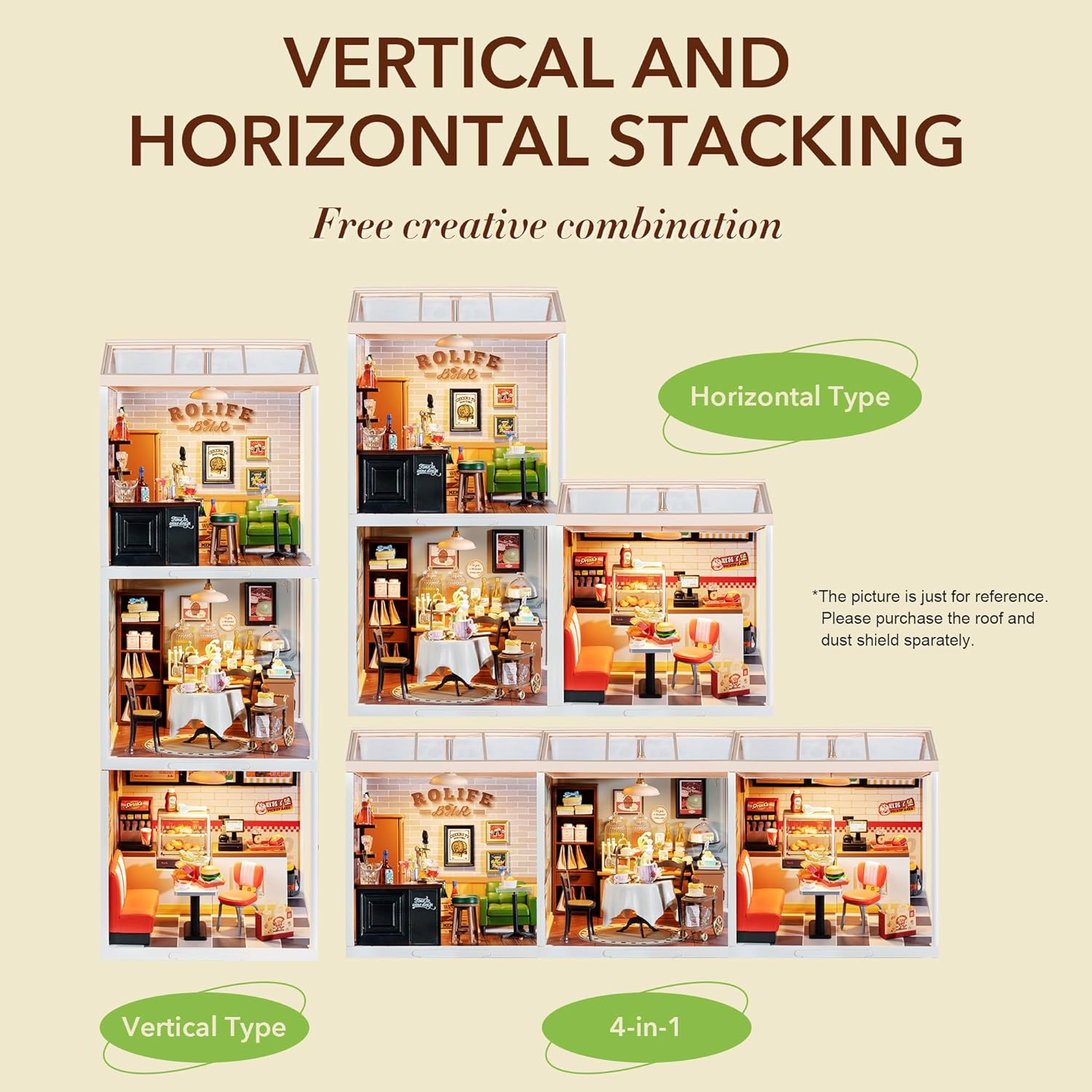 Rolife DIY Miniature Plastic House Building Set Toys Playset with LED Suitable for Mini Figures Construction Toys Diorama Kit Gifts for Teens Adults (Leisurely Cheers Bar) - Image 6