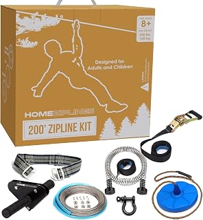 HomeZiplines Zip Line for Kids and Adults Up to 350 Lbs - 200/150 / 100 Ft - Quick Setup Zipline for Backyard Kids and Adults - 100% Rustproof W/Safety Harness - Zip Line for Adults - Zipline Kit