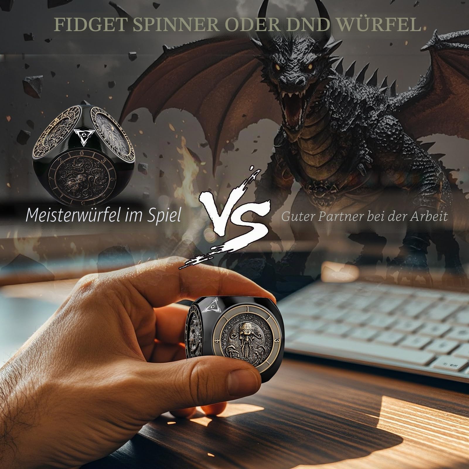 Haxtec Spinner Würfel 7-in-1 Metall DND Würfelset – Einzigartiger Würfelspinner für Goblin-Metall D&D Würfel, perfekt für Dungeons and Dragons & DND-Geschenke – Dice King