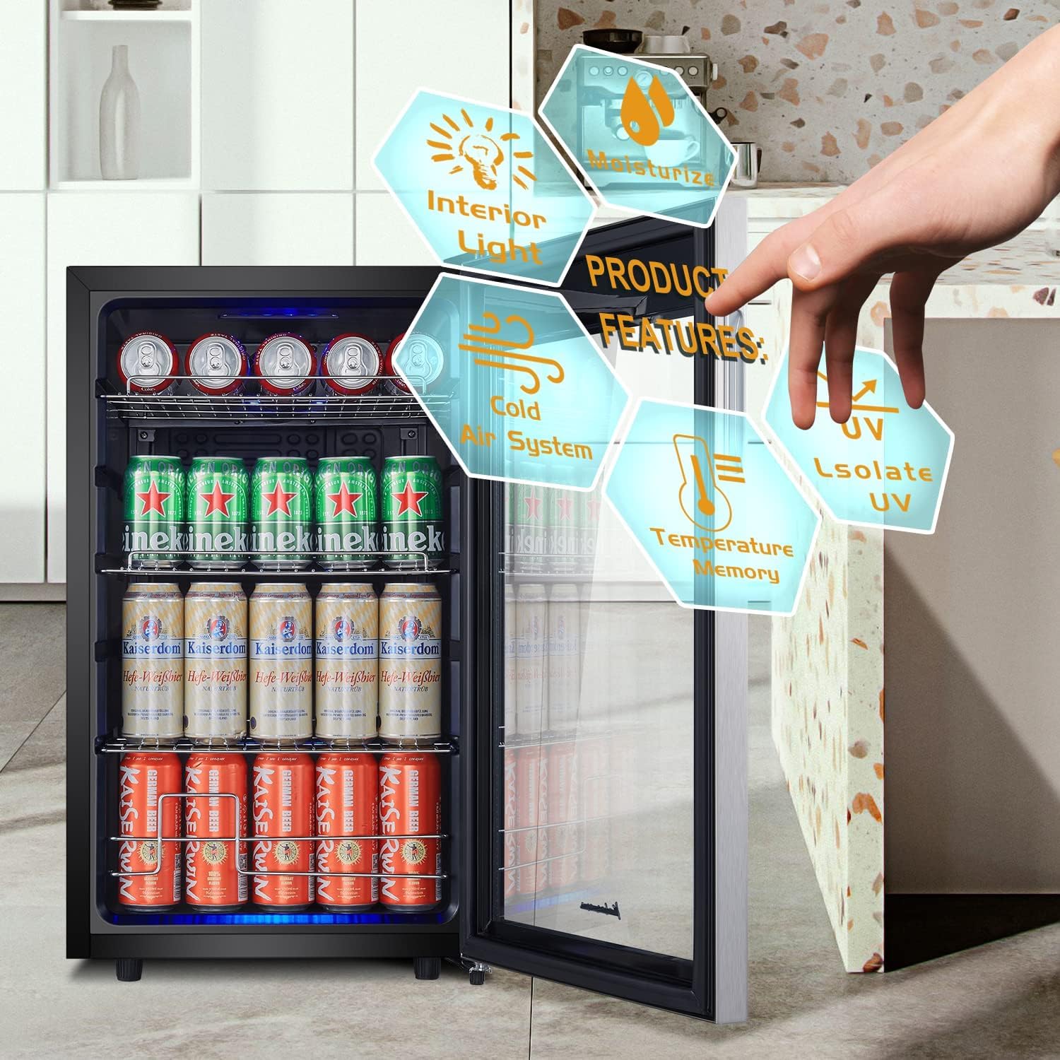 Kalamera 104 Cans Beverage Refrigerator Cooler, Mini Fridge With Glass Door For Soda Beer Or Wine, Adjustable Shelves & Digital Temperature Display on Fridge.com - View 3