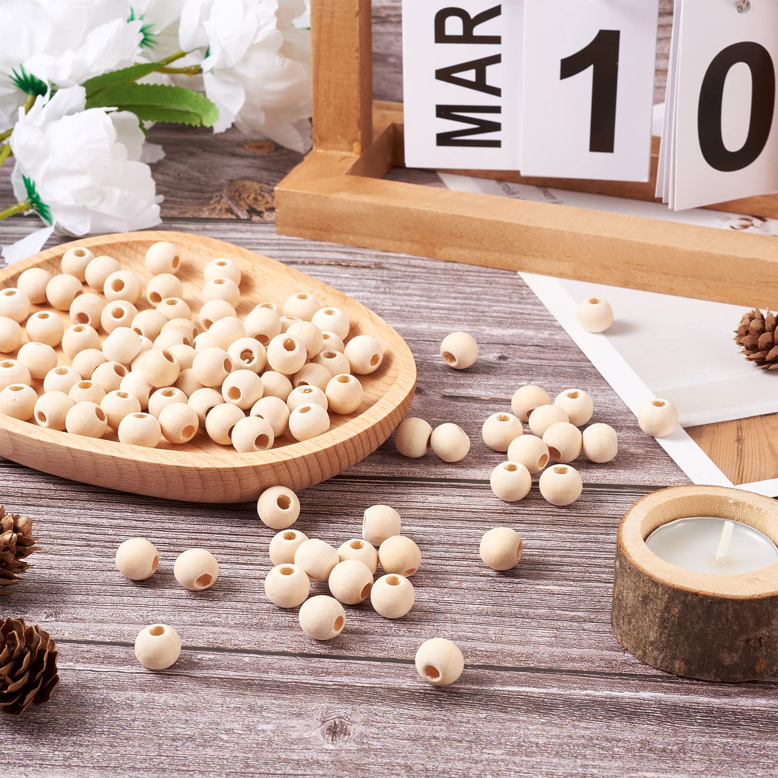 300 Pz 3 Dimensioni Perline Di Legno Naturale Perline Allentate Di - Foto 2