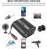 Vista 7 de Inversor de corriente para automóvil de 500 W, CC 12 V a 110 V CA, convertidor de cargador de coche con doble puerto de carga de CA y puertos USB