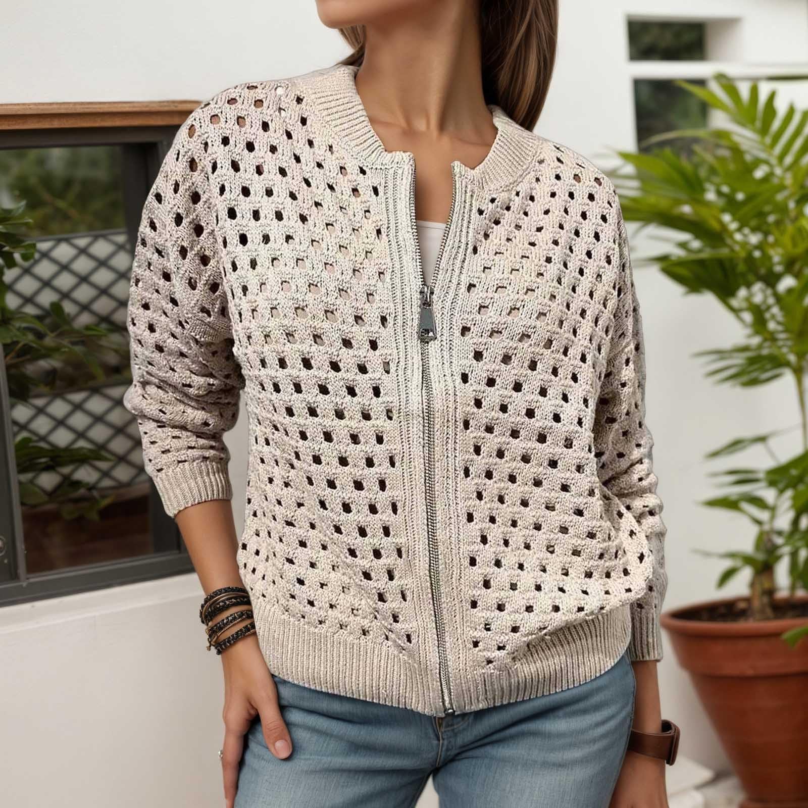 Generisch Maglione natalizio da donna, casual, alla moda, con chiusura lampo, per donna