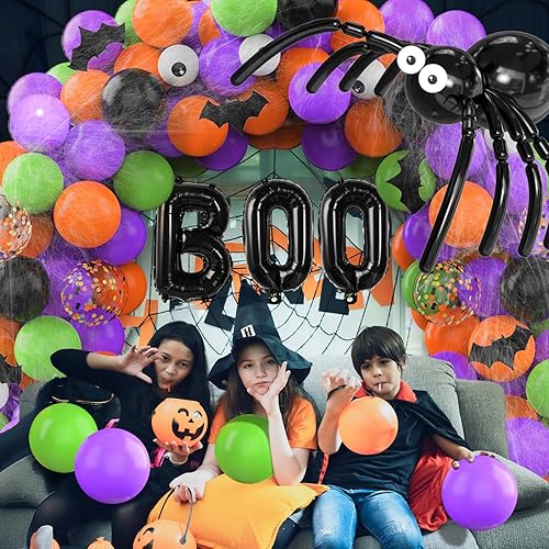 Miniatura 2 de Juego de guirnalda de globos de Halloween de 114 piezas para fiestas, globos de 5, 10, 12 y 18 pulgadas para decoraciones de Halloween al aire