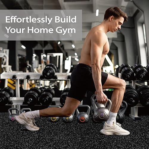 Miniatura 4 de Suelo de gimnasio de 0.56 pulgadas de grosor y 48 pies cuadrados para gimnasio en casa, 12 azulejos con parte superior de goma robusta con