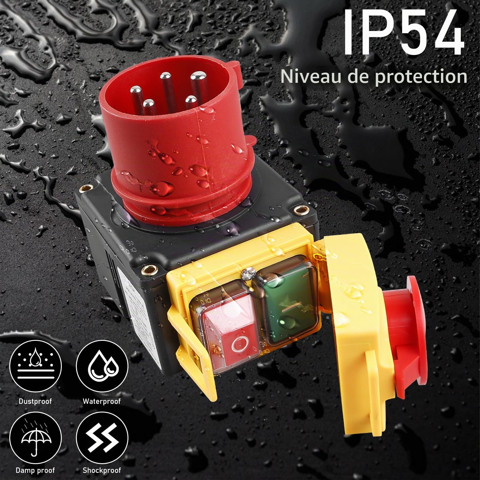 Interrupteur de machine, 3 phases 400 V, interrupteur d'arrêt d'urgence avec prise CEE, interrupteur électromagnétique étanche, interrupteur de tension zéro, interrupteur de protection du moteur