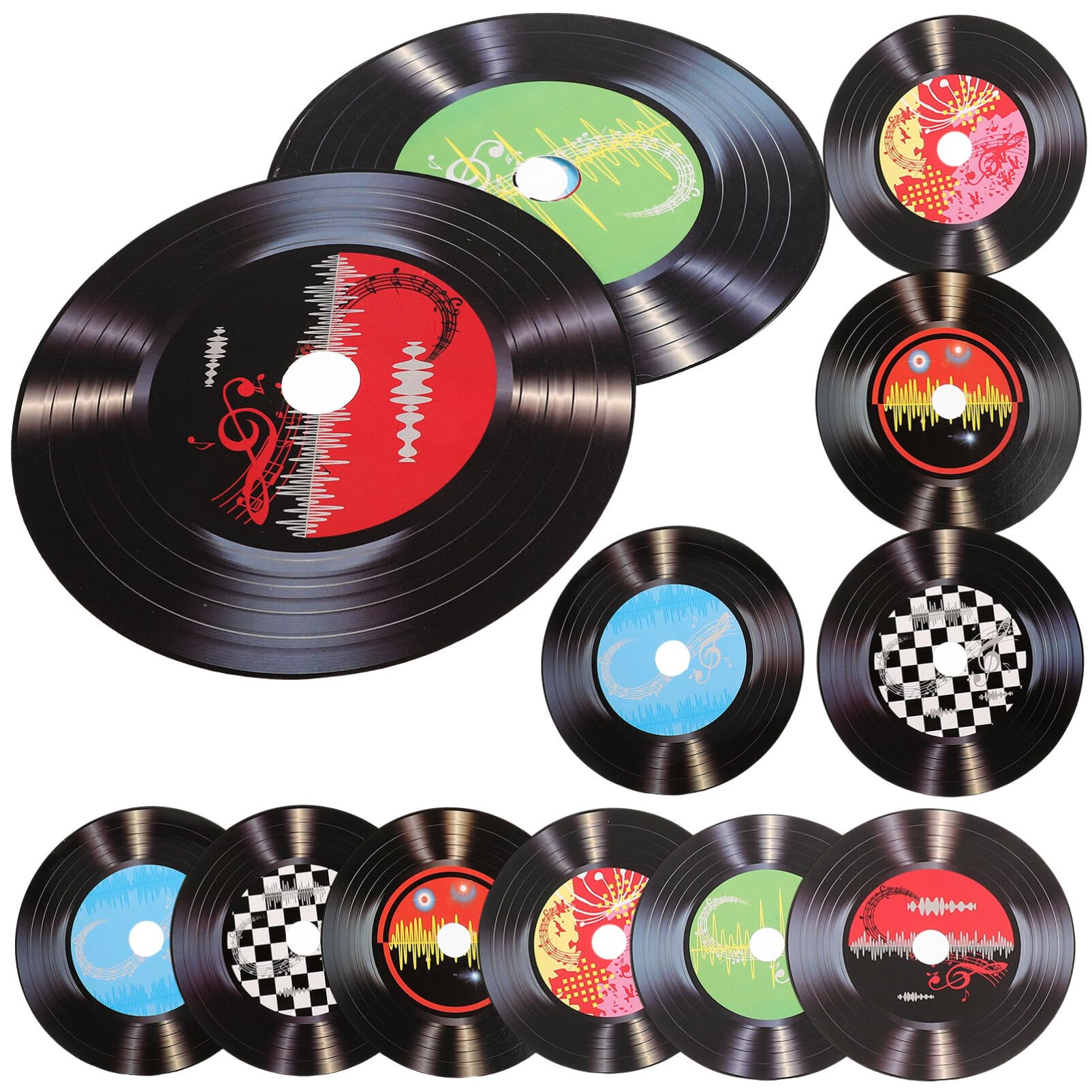 Ciieeo 12pcs Retro Vinyl Record Wall Decor, Round Vinyl Record, Assorted Styles, Paper and PVC Film, Perfect for Bars, Cafes, Homes, and Restaurants, 5.5 In/14 cm