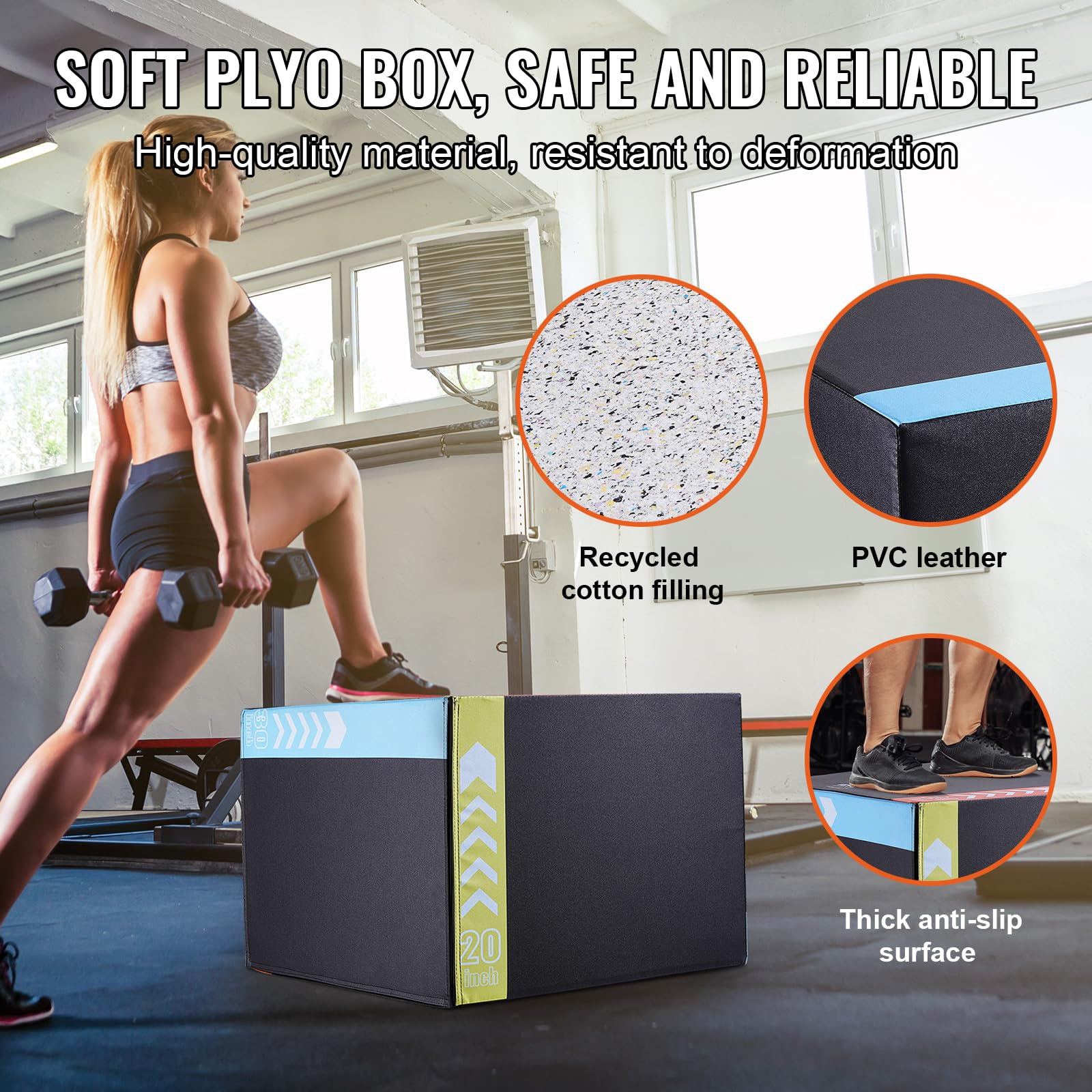 VEVOR Boîte de Pliométrie 3-en-1 Boîte à Saut Musculation Fitness Crossfit en Bois Antidérapant Hauteur 76/60/50 cm Charge 200 kg pour Entraînement Pliométrique Step-ups Pompes Squats Gym Domicile