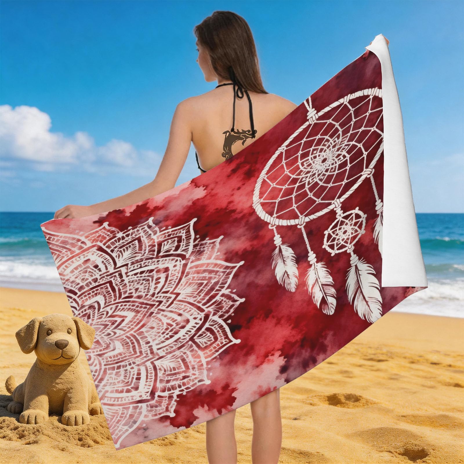 Leichong 3D Feather Beach Towel Microfiber Soft Quick Dry for Adults, Feather Print Bath Towel Lightweight Soft Absorbent for Travel Swimming Pool Sports, 75 x 150 cm