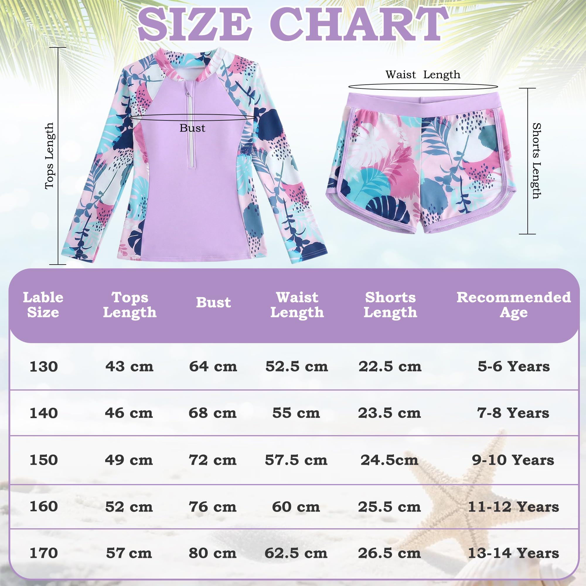 Traje de Baño Niña 2 Piezas Manga Larga Protección Solar, Estampado Top con Cremallera y Shorts Secado Rápido, Bañador Suaves Rash Guard Playa Piscina Ropa para 5-13 Años