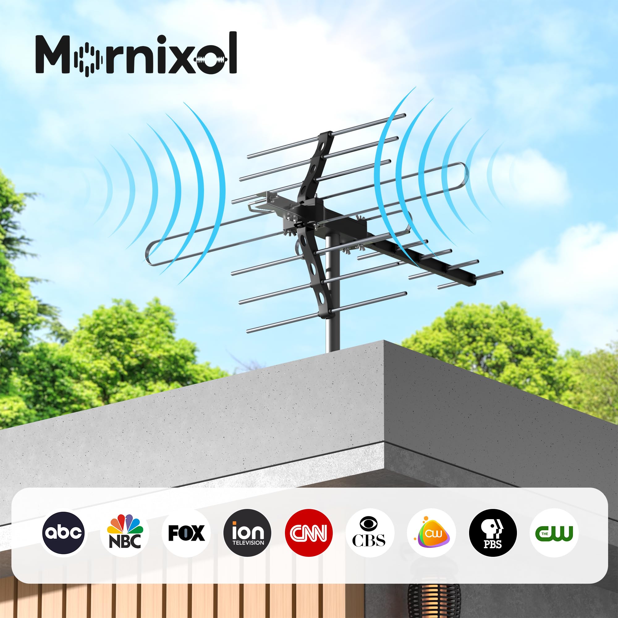 Zewnętrzna antena telewizyjna, cyfrowa antena telewizyjna o zasięgu 70 mil, łatwa instalacja bez narzędzi, odporna na warunki atmosferyczne, montowana antena do 4K, 1080P, kanały lokalne HD