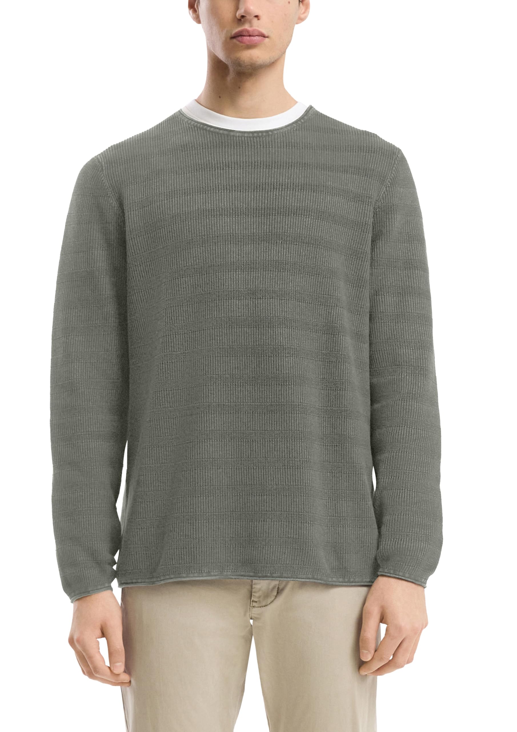 QS Gewaschener Strickpullover mit Rippstruktur
