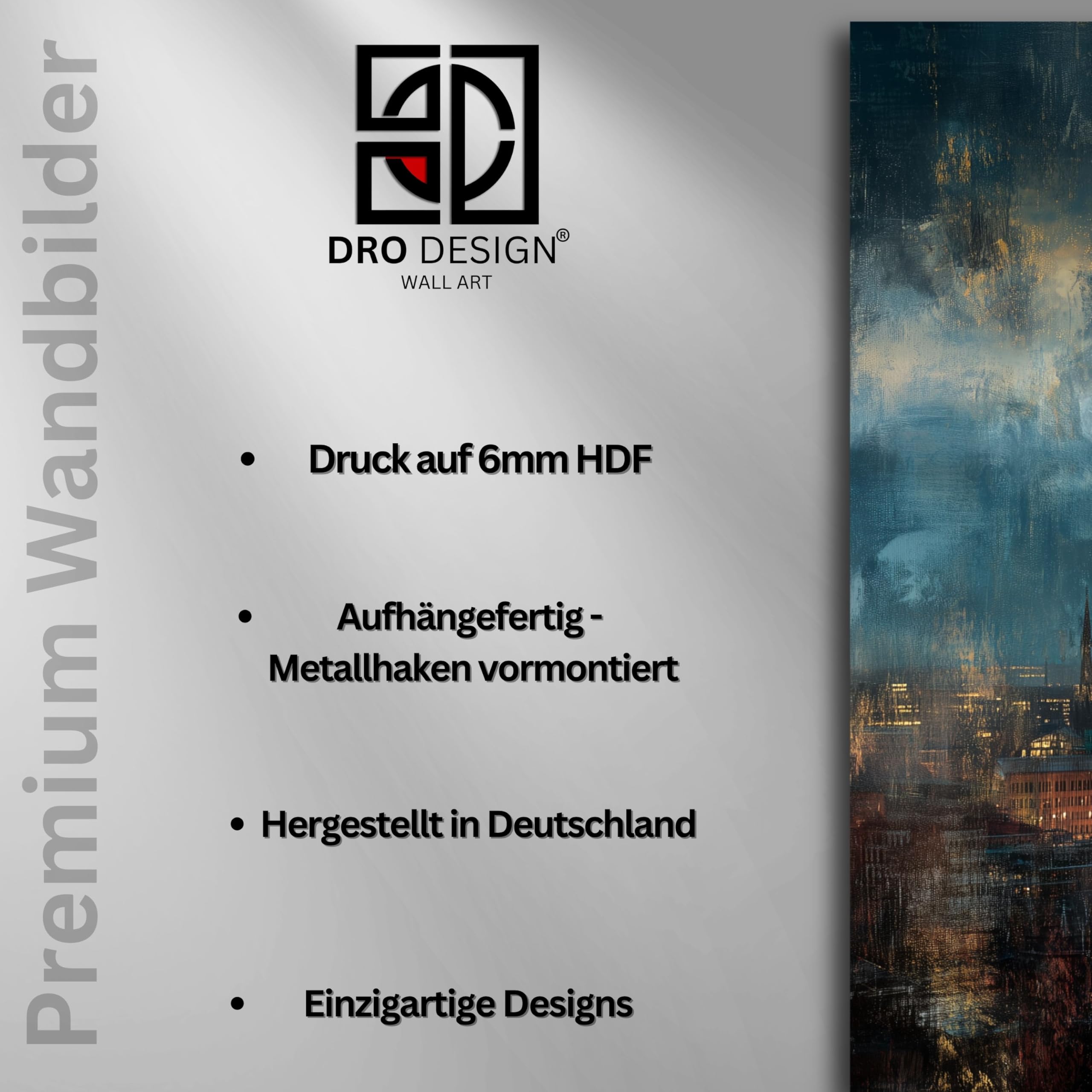DRO Design – Hamburg 56x84 cm Querformat Wandbild XXL modernes Bild Wohnzimmer Schlafzimmer Bilder für die Wand Wanddekoration LeinWandbild XXL 6mm HDF