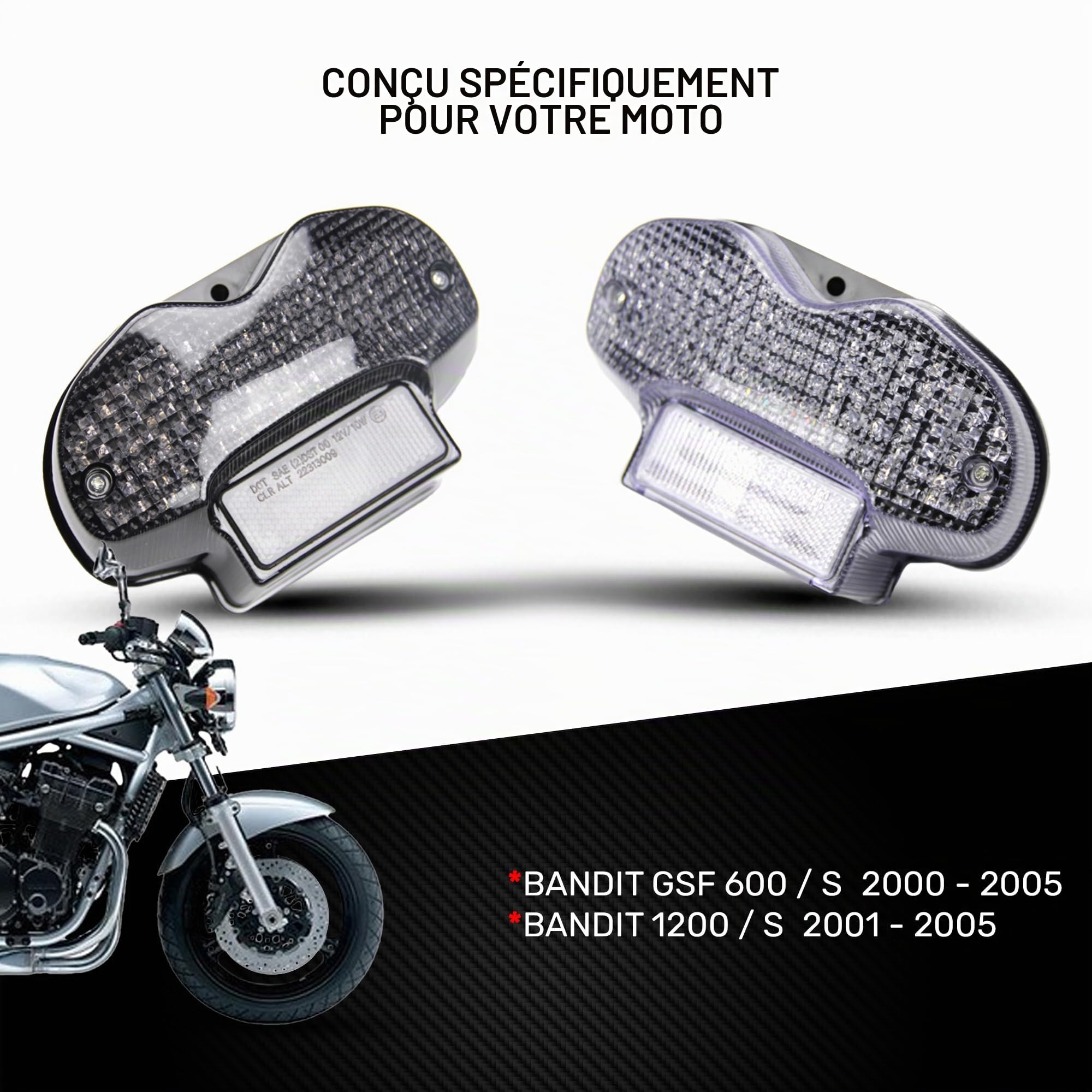 AVDB-moto Feu Stop Led Clignotants Intégrés compatible avec GSF Bandit 600 1200 2000-2005 (Teinté)