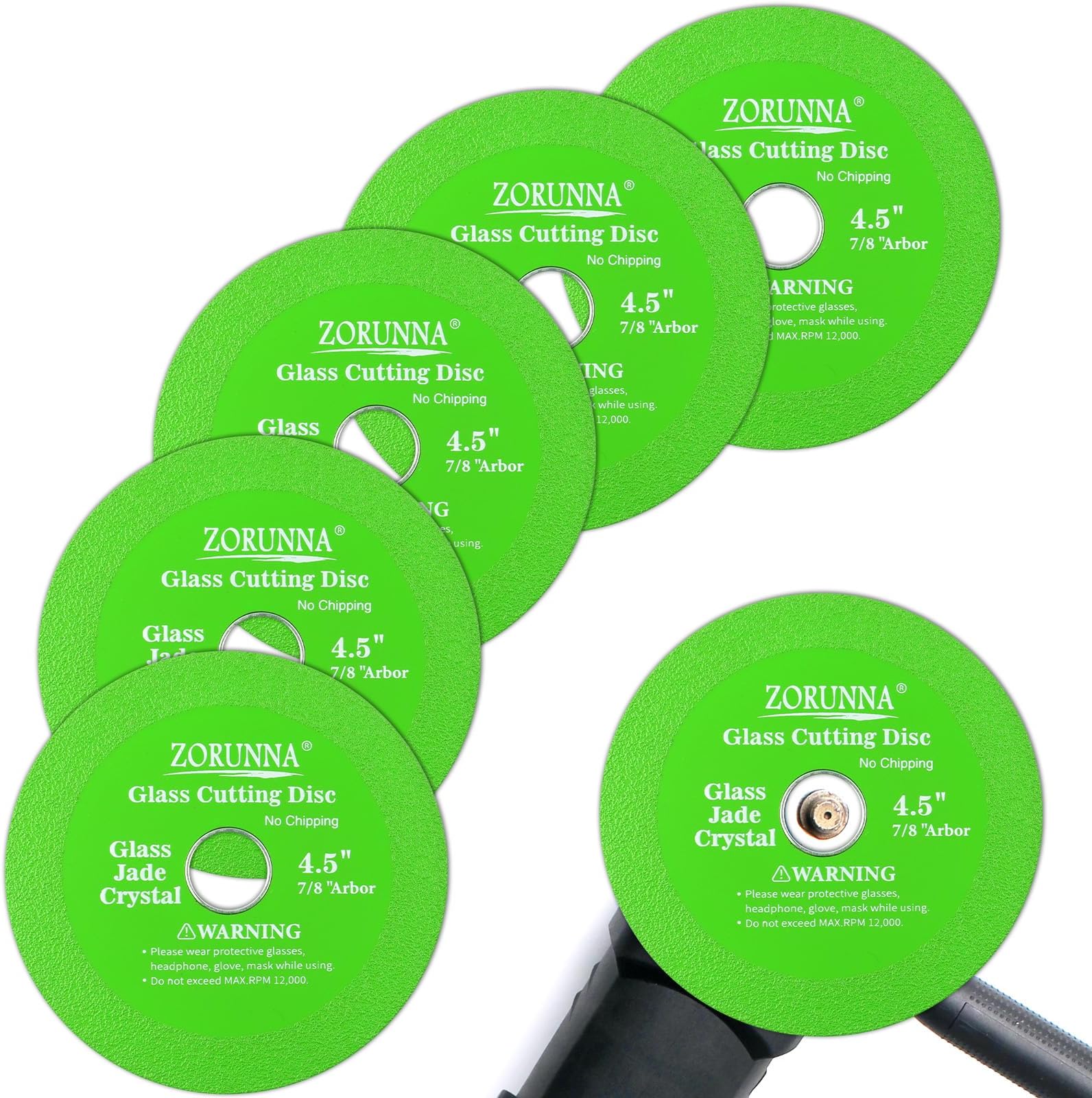 ZORUNNA Glass Cutting Disc for 4-1/2" Angle Grinder, 5 Pack Glass Ceramic Diamond Cutting Blade Disc 7/8" (Model 115/125) for Grinding Jade, Crystal, Wine Bottles, Tile.