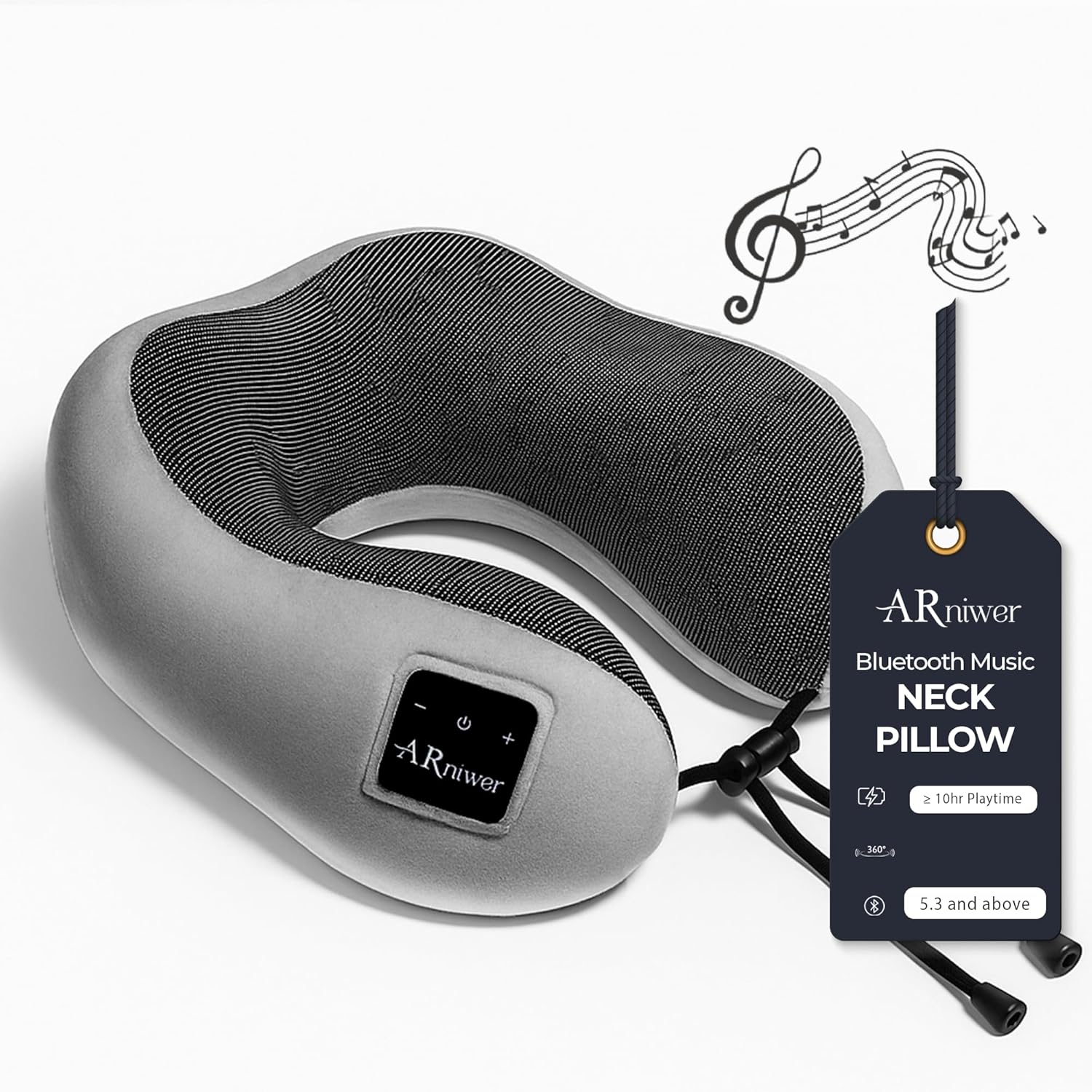 Bluetooth Music Semicircular Neck Pillow Wireless Bluetooth Speaker Suitable Airplane,Bus,Train,Car,Office,and Outdoor Camping for Sleeping, Resting The Best Travel Essentials. (Light Gray)