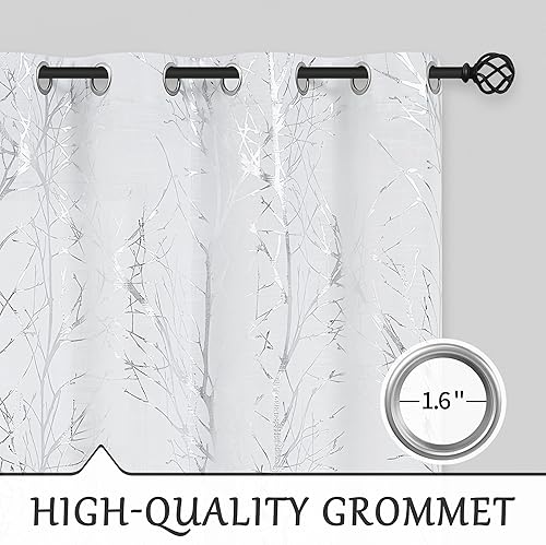 Miniatura 6 de FMFUNCTEX Cortinas metálicas con ojales para dormitorio, sala de estar, 54 pulgadas, estampado de árbol blanco y plata metálico, cortinas