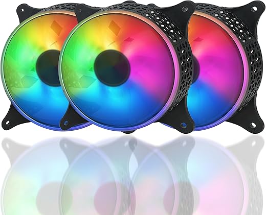 RiaTech 3 Pack RGB LED Series 120mm Case Fan For Pc, 1500 RPM, PWM connector Unique Ultra Quiet Long Life Gaming Cpu Cooler Fan – 4pin Molex connector