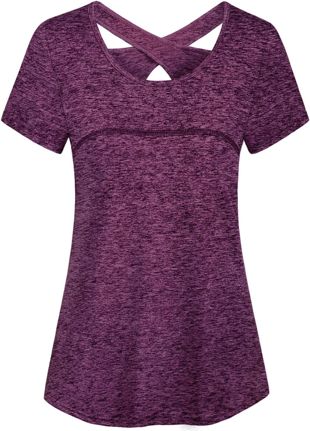 Kimmery Woman Short Sleeve Round Neck Criss Cross Back Yoga Shirt