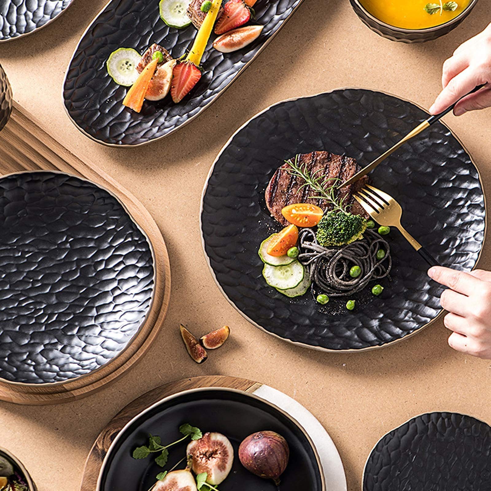 H3TF5J Klasyczny ceramiczny zestaw zastawy stołowej, 39 kawałków porcelanowej zastawy stołowej, matowa miska zbożowa i stek, zdrowy i przyjazny dla środowiska proces podkładu