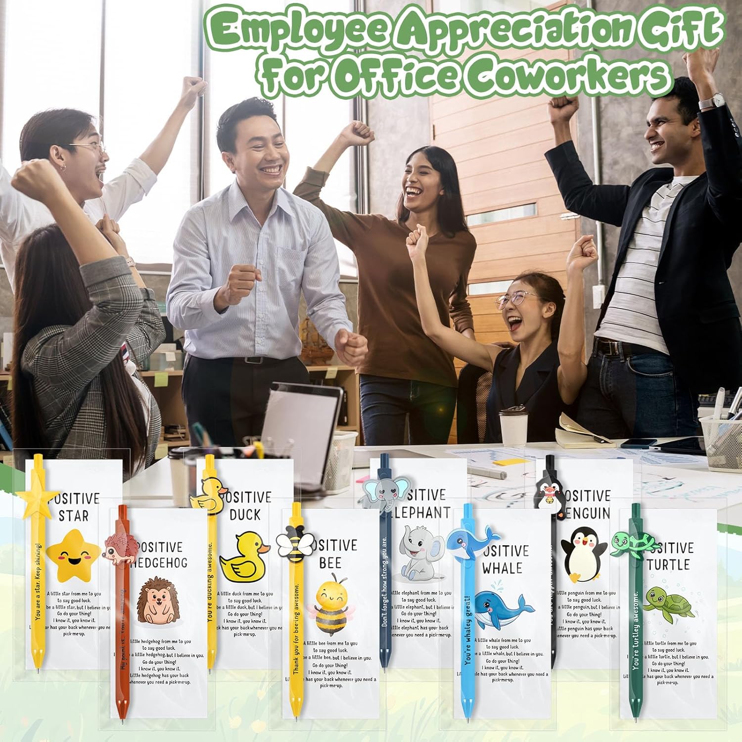 Landical 32 Set Positive Pens Gift Bulk Cute Funny Pen with Inspirational Card Employee Appreciation Day Gift for Office Employee Coworker Staff Teacher Student Classroom (Gentle) - Image 7