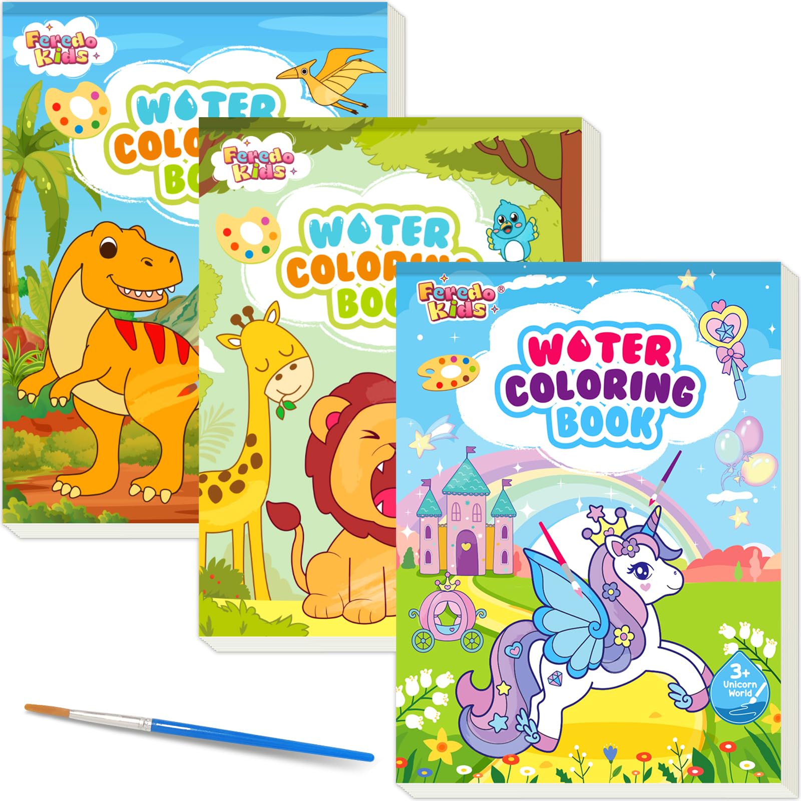 Watercolor Paint Books Set: 3 Pack Painting Books for Toddlers,Mess Free Coloring Book for 3 4 5 6 Years Old,Magic Book Art Craft Supplies for Christmas Travel Party Toy Gifts