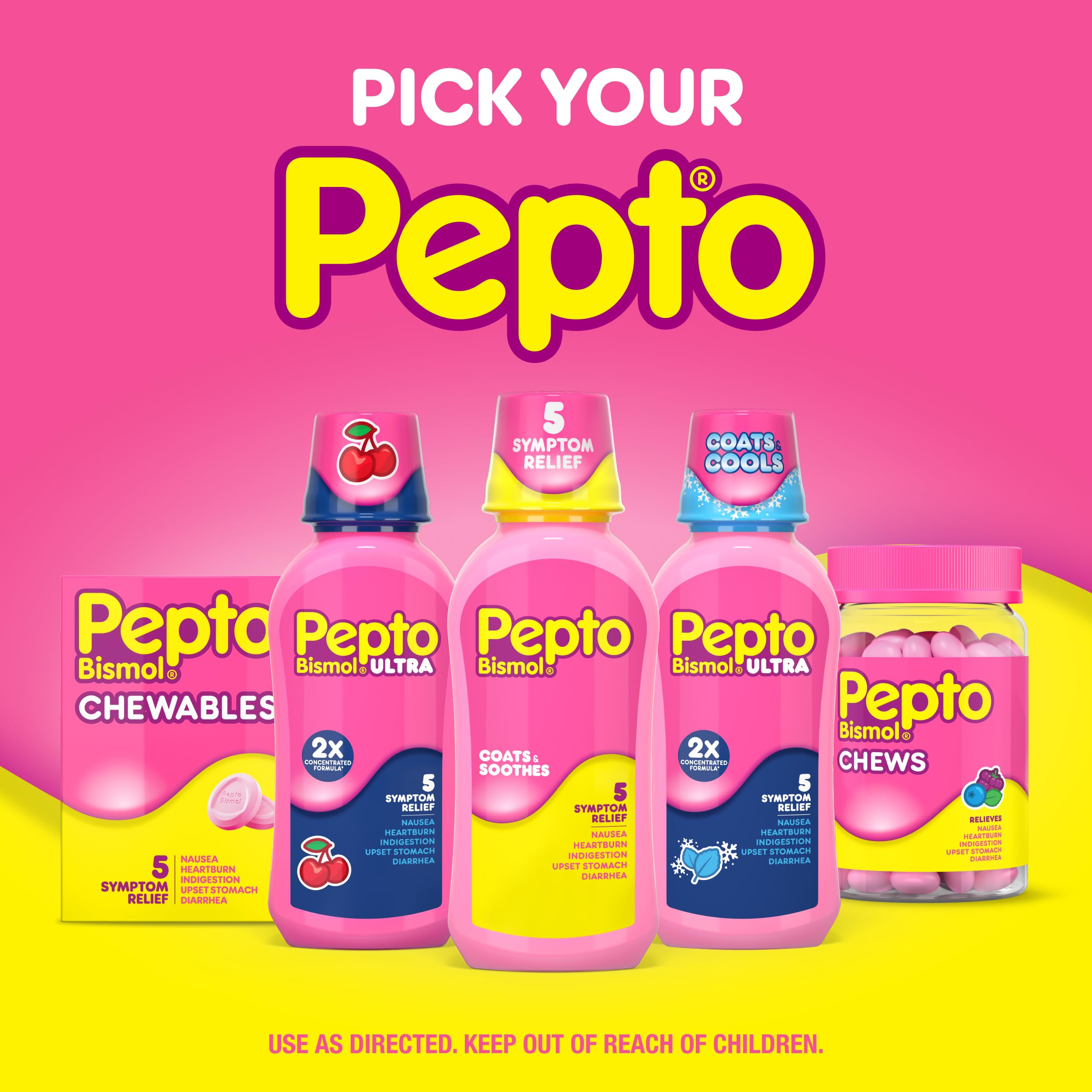 Pepto Bismol Berry Mint Chews, Upset Stomach Relief, Nausea Relief, Heartburn Relief, Indigestion Relief, Anti Diarrhea Medication for Adults - 5 Symptom Fast Relief, 48 Chewable Tablets — Amazon image 7
