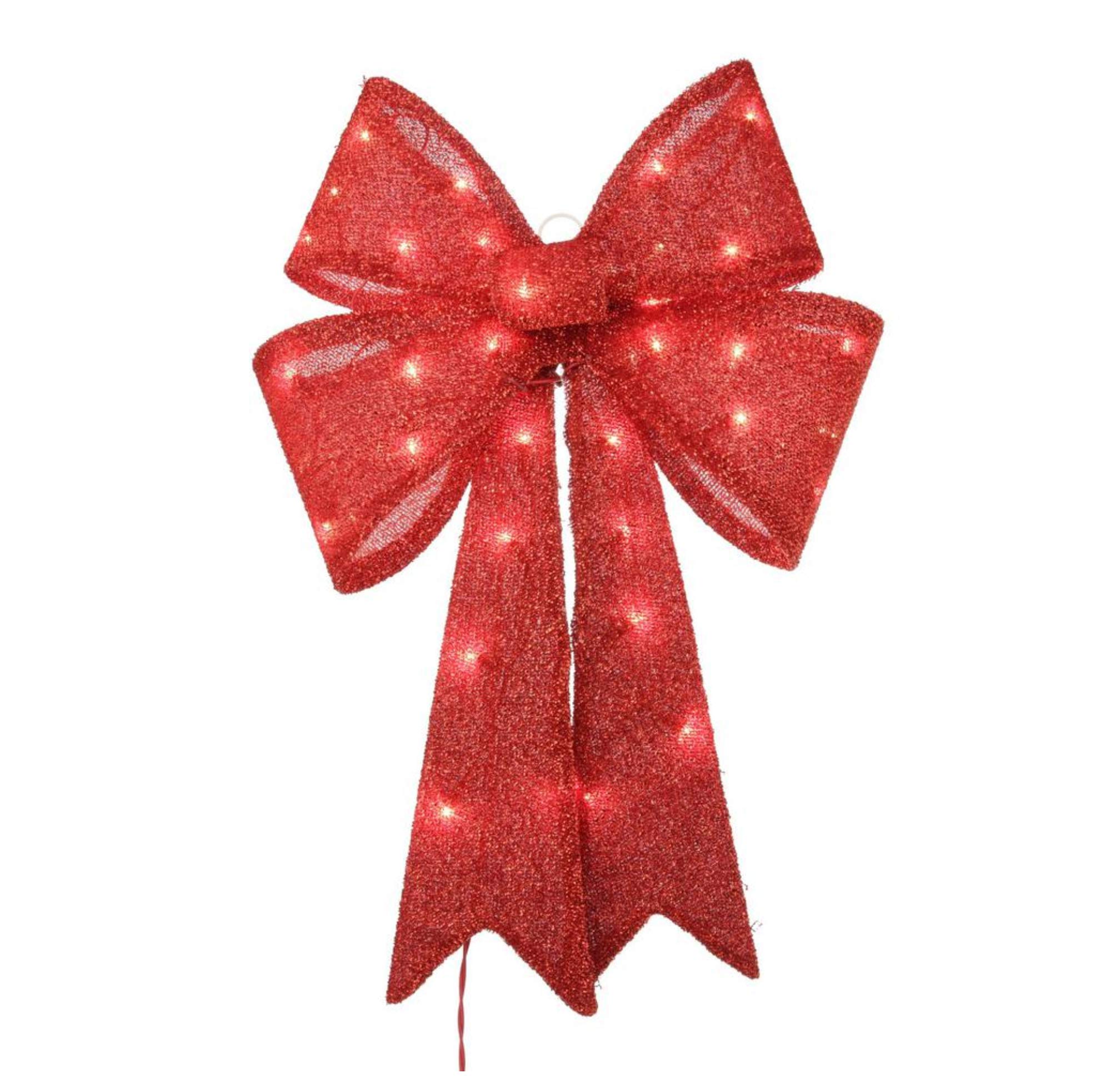 Christmas Red Tinsel Bow Decoration Pre Lit Lighted Outdoor Xmas Ornament Yard Party Decor