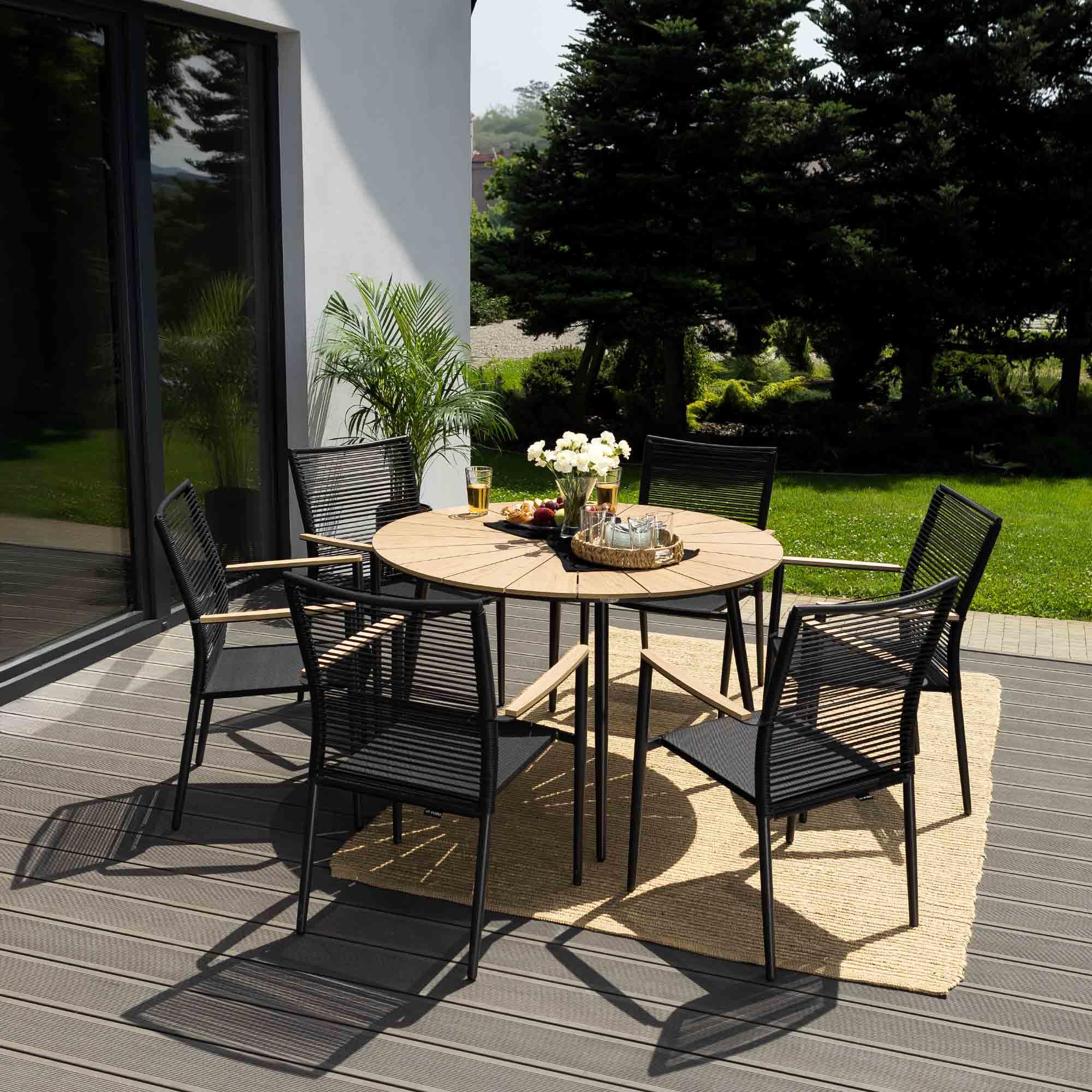 di volio Gartentisch Palermo ø 120 cm, rund - Gartentisch - wetterfest & langlebig, aus Aluminium, Holzoptik (Beige)