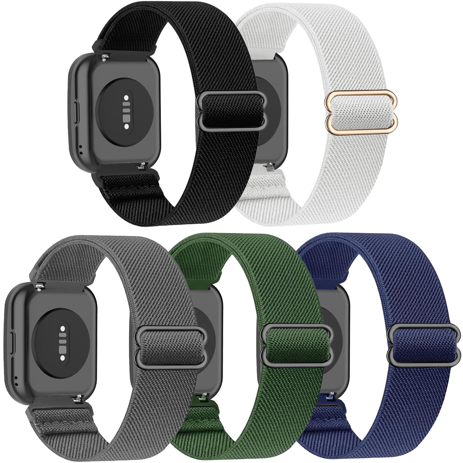 ZOCOVIN 5 Pack Stretchy Watch Bands for Amazfit Bip 6/ Bip 5/GTR 4/GTR 3 Pro/GTR 3/GTR 2/2e/GTR 47mm, Soft Sport Nylon Elastic Strap Wristband for