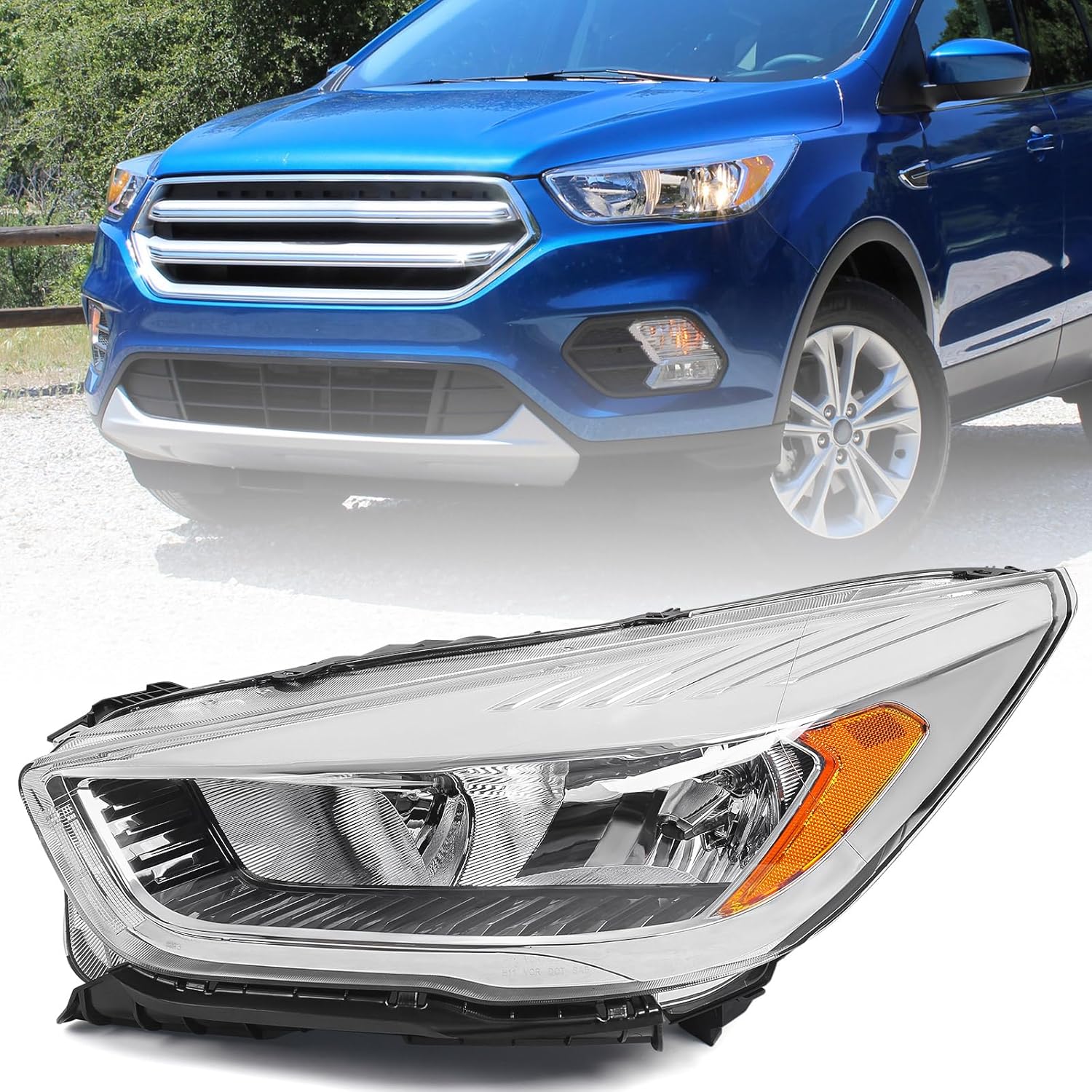 Halogen Headlight for Ford Escape 2017 2018 2019 w/o LED DRL headlamp Chrome Housing Left Driver Side LH