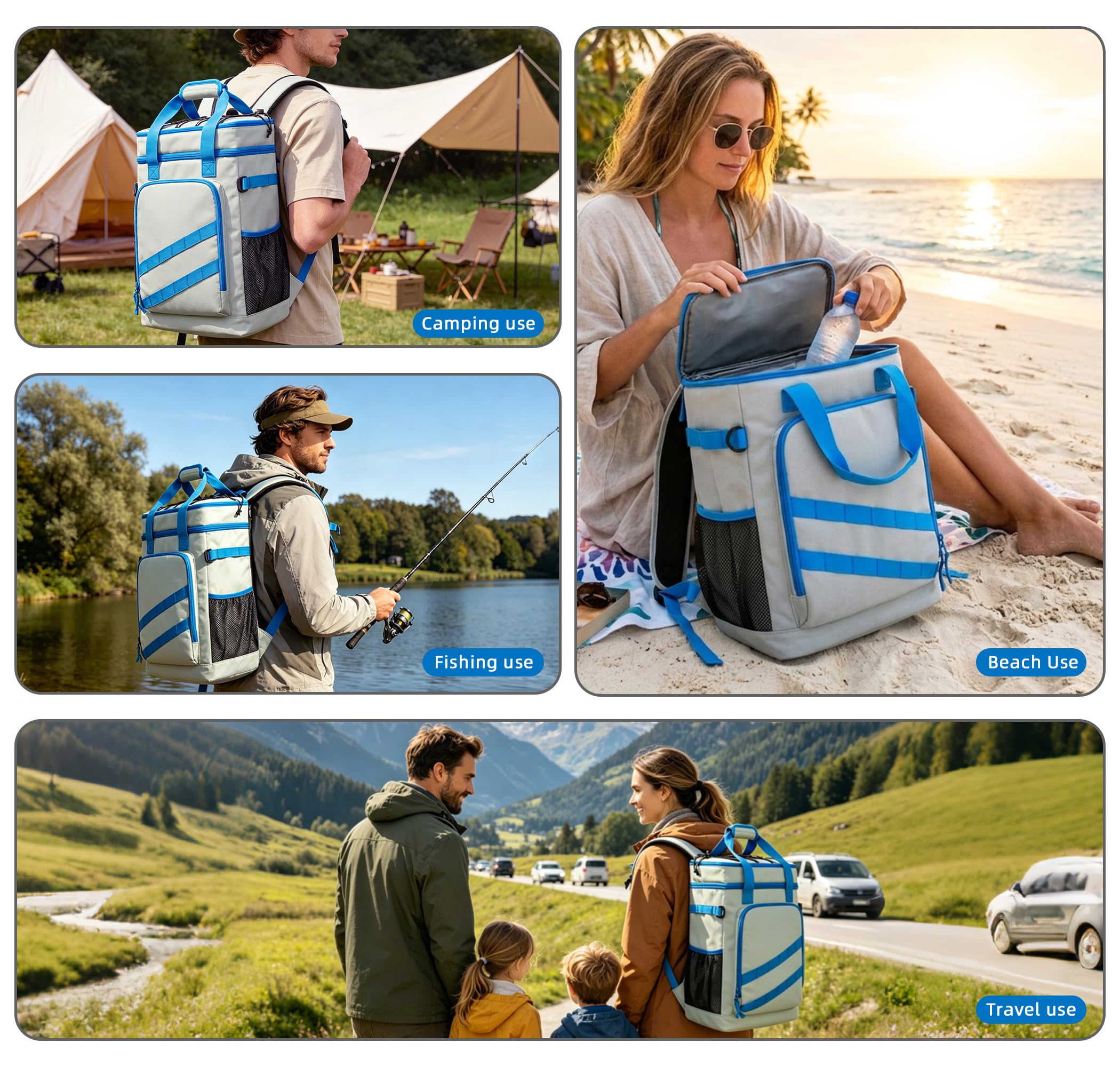 Sac à dos isotherme 40 l, léger, avec décapsuleur, pour la plage, les voyages, le camping et le déjeuner