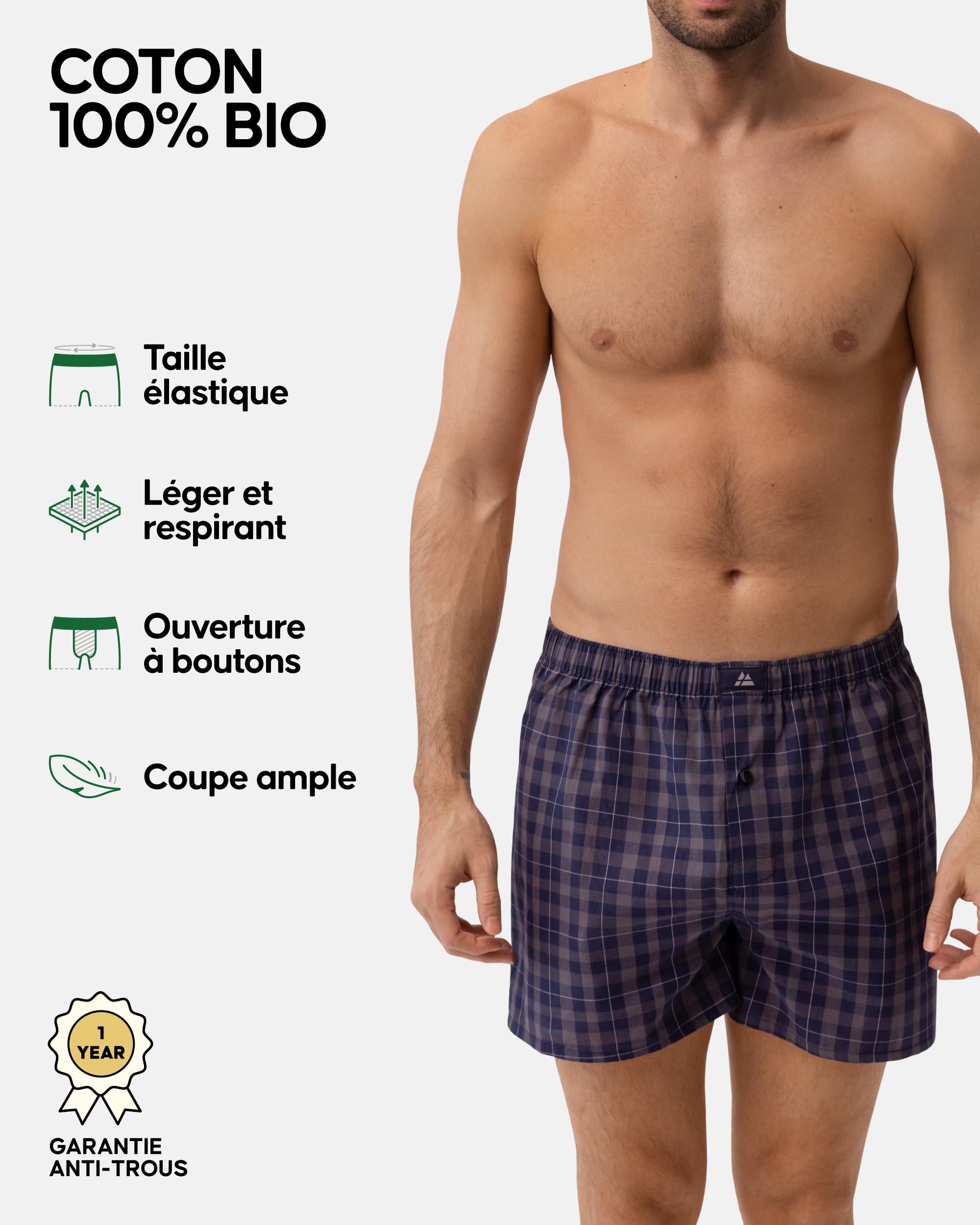 DANISH ENDURANCE Boxers Tissés 100% Coton Bio, Caleçon Americain pour Hommes, Coupe Ample, Lot de 4 ou 6