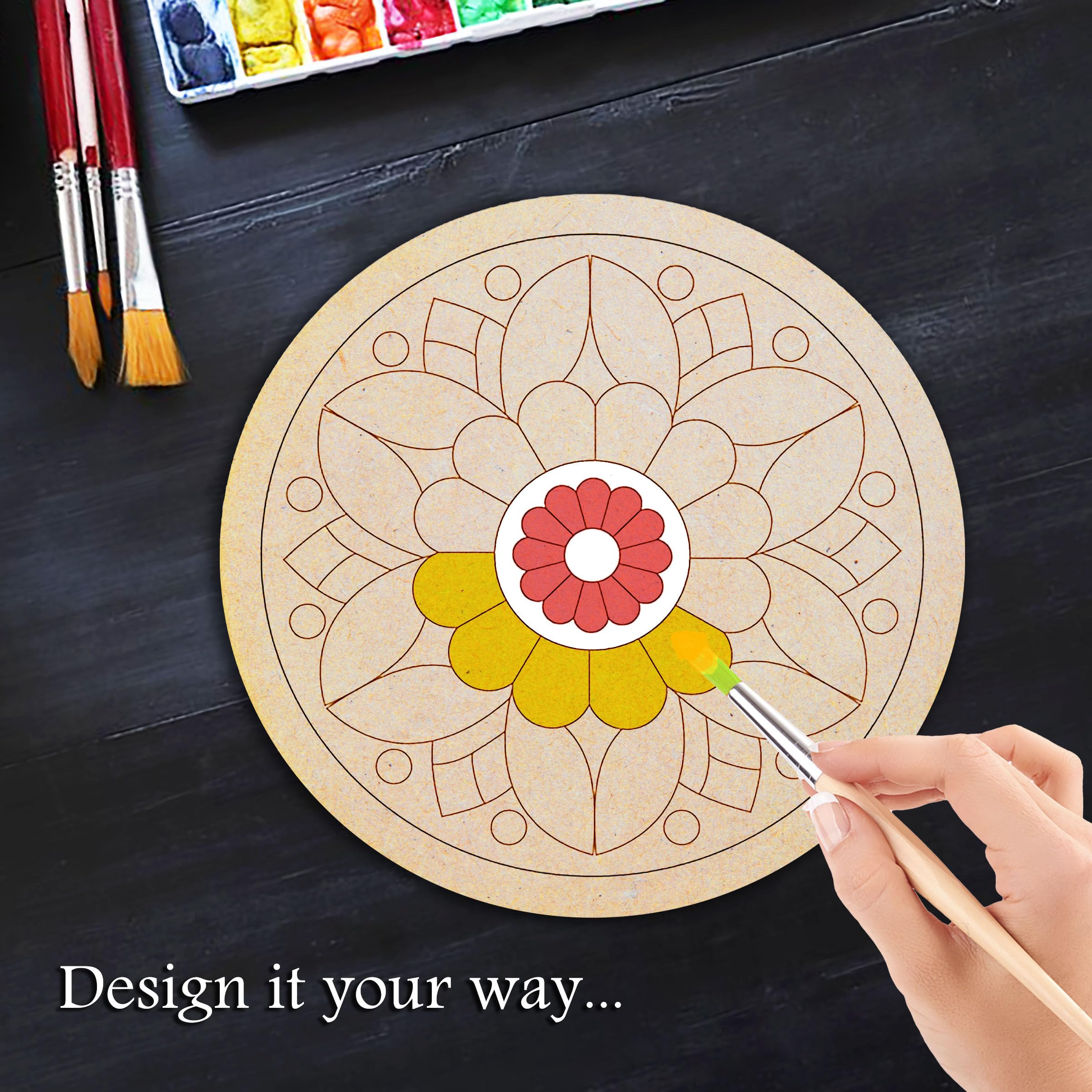 AJANTA ROYAL Wooden Pre Marked Circle MDF 3.5 mm Thick Round Cutouts for Art & Craft, DIY Painting - Mandala Art, Pyrography - (8x8 Inch) Qty:10 1