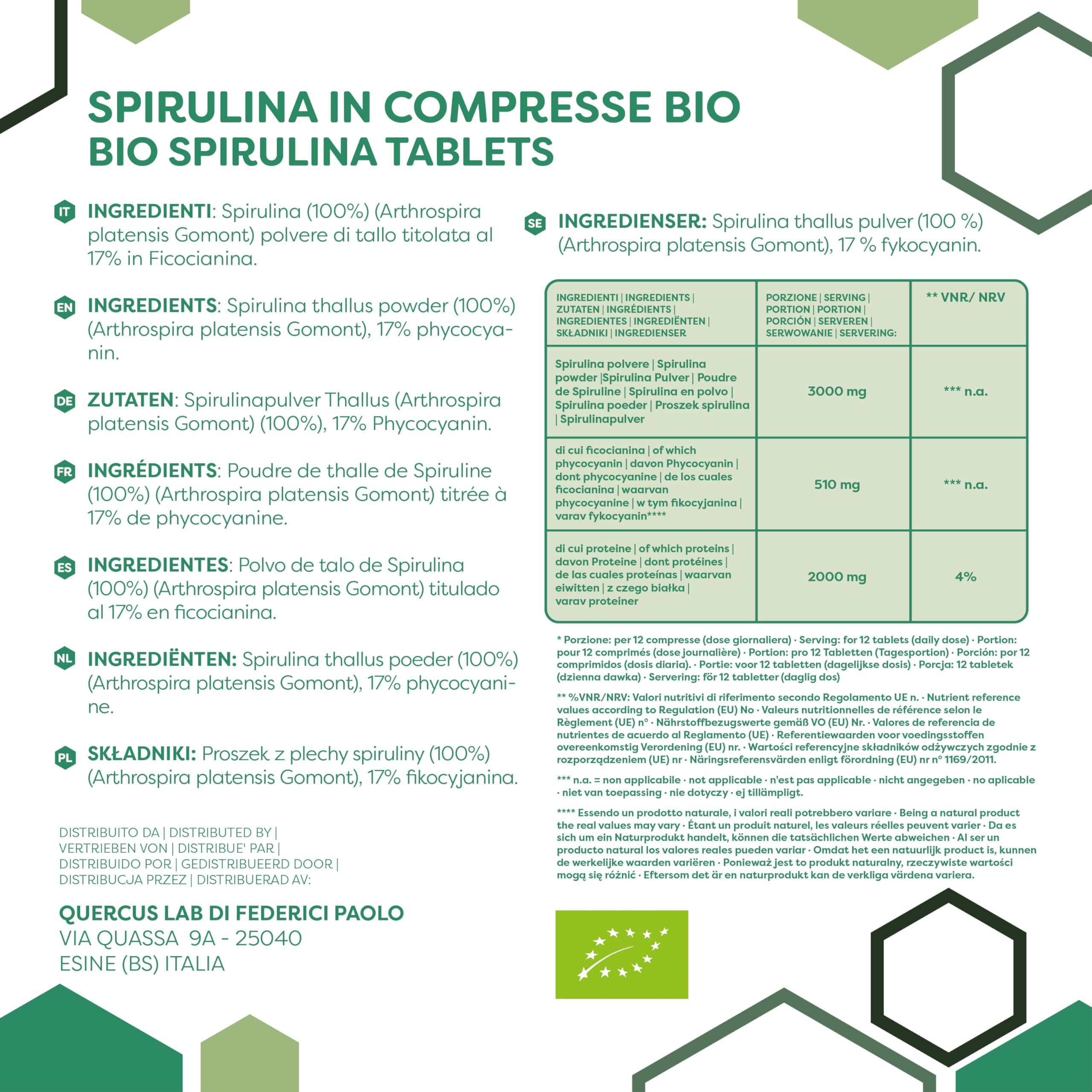 ERBOTECH Spirulina BIO in Compresse, Confezione da 200g, circa 800 Capsule, Alga 100% Biologica, Pura e Vegana, Fonte di Energia, Ricca di Proteine, Vitamine, Magnesio