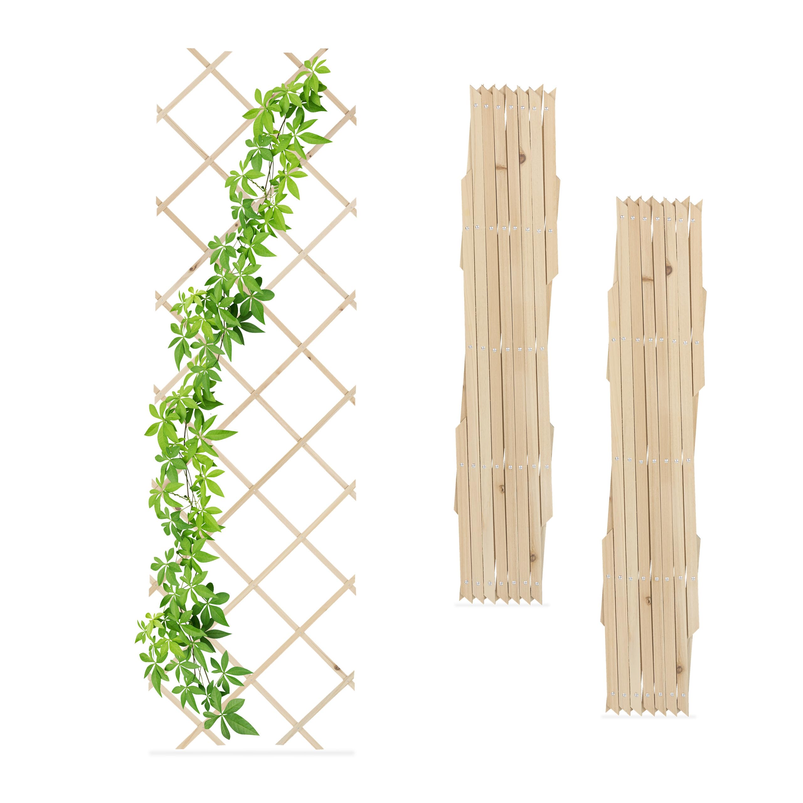 Relaxdays Grigliato in Legno per Rampicanti, 180x60 cm, Set 3 Tralicci Allungabili Piante Giardino e Balcone, Naturale