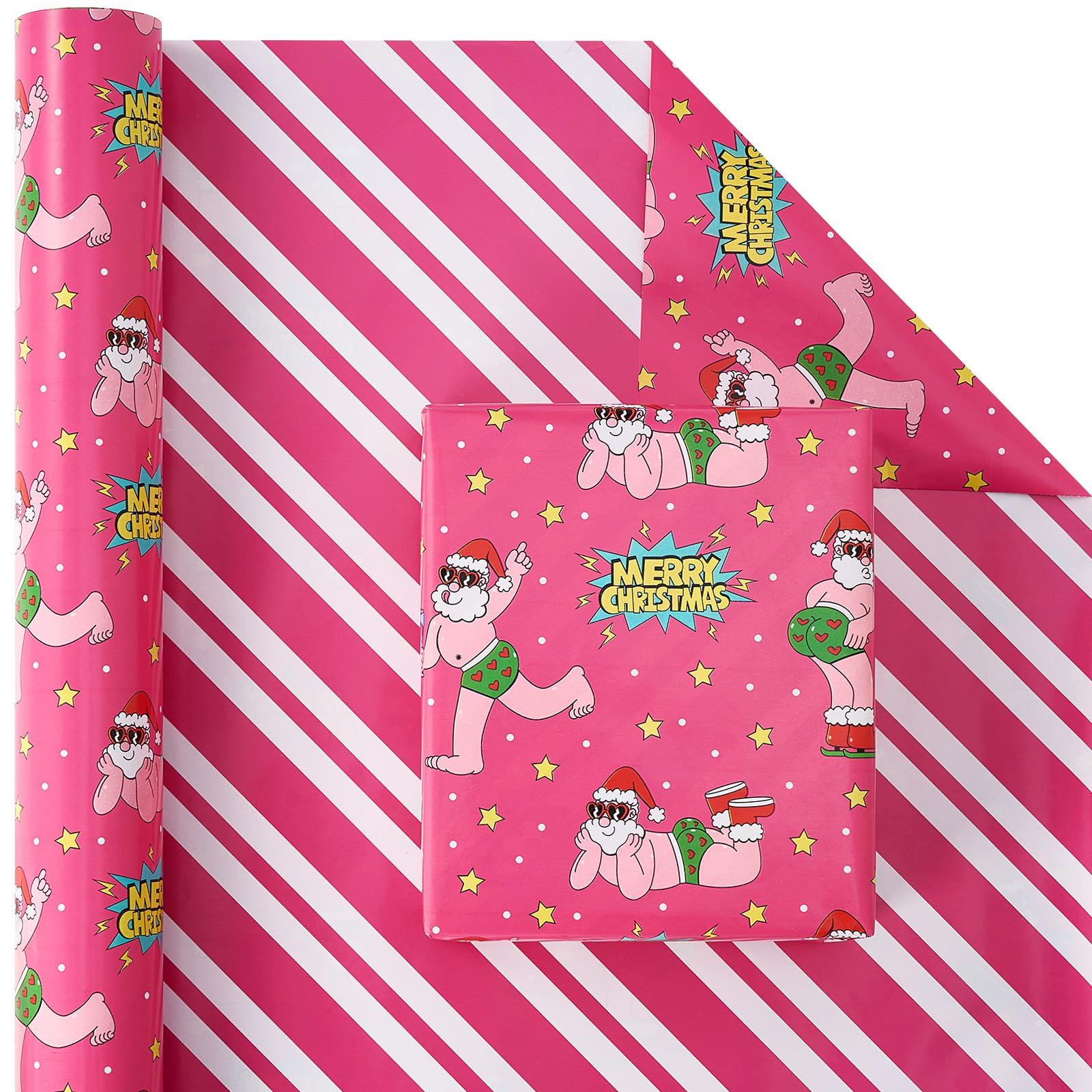 EWES Funny Christmas Wrapping Paper Pink Set Rolls Santa Claus For Kids Cute Reversible Cartoon Thick Gift Wrap Sheets Unique Heavy Duty Fun Total 28.5sq.ft EWES Funny Christmas Wrapping Paper Pink Set Rolls Santa Claus For Kids Cute Reversible Cartoon Thick Gift Wrap Sheets Unique Heavy Duty Fun Total 28.5sq.ft