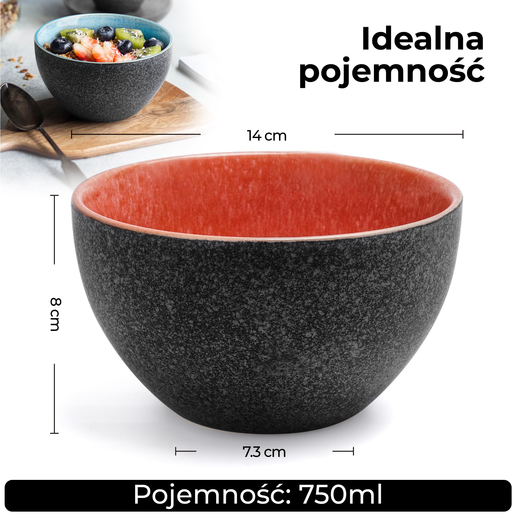 MIAMIO – 750 ml, zestaw 6 misek, ceramiczne, do sałatki, zupy, płatków śniadaniowych, kuchni, ryżu – nadają się do mikrofalówki, zmywarki i piekarnika – kolekcja Las Palmitas