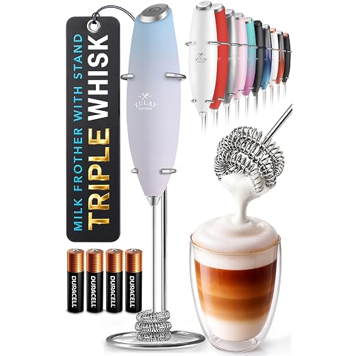 Zulay Original Milk Frother Handheld Foam Maker for Lattes - Whisk Drink Mixer for Coffee, Mini Foamer for Cappuccino, Frappe, Matcha, Hot Chocolate by Milk Boss (Metallic Blue)