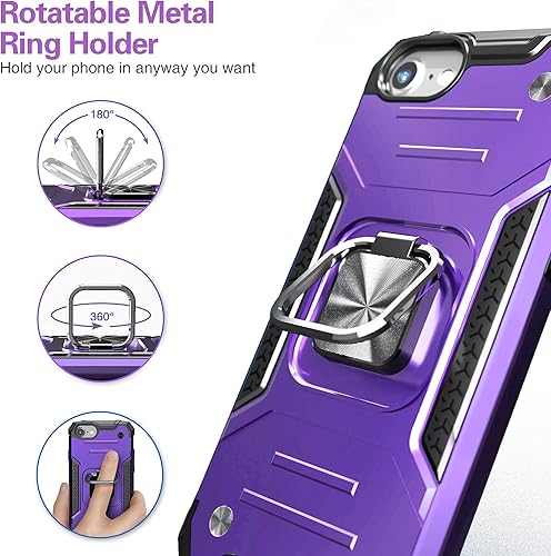 Miniatura 10 de Funda para iPhone SE 2020 con protector de pantalla, a prueba de caídas a prueba de golpes con soporte de automóvil, funda protectora ligera para